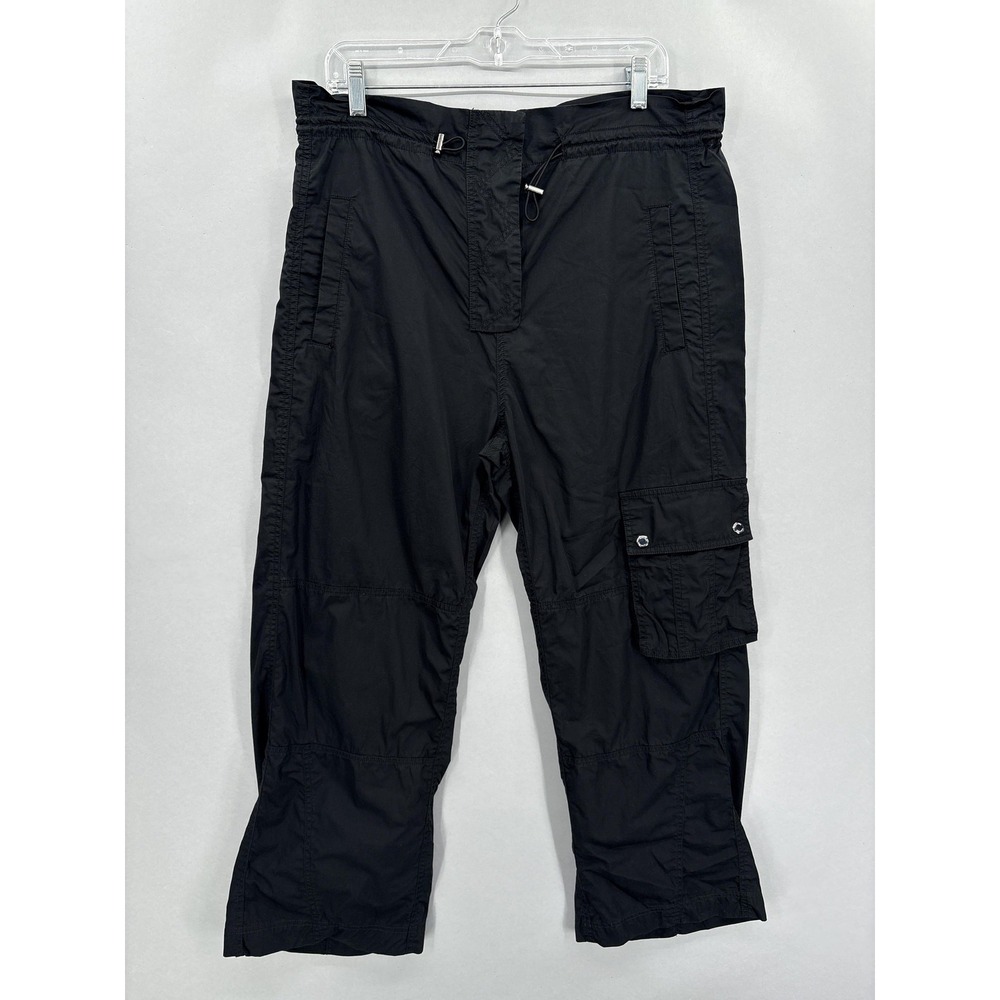Maria Cher Pants Womens Medium Black Cargo Capri Drawstring Waist Cotton Bottoms